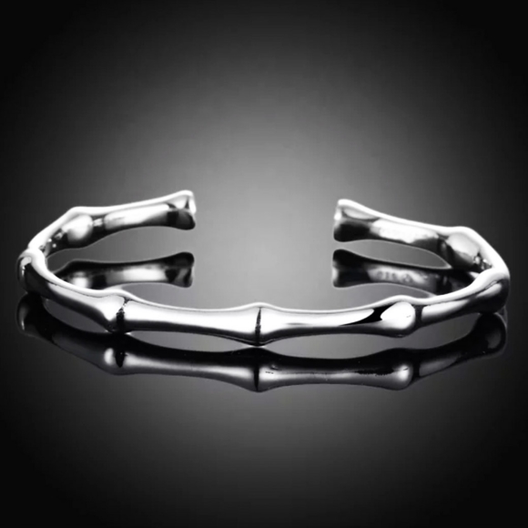 925 STERLING SILVER Plated Bangle BAMBOO Cuff Brac - Picture 10 of 12
